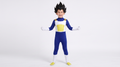 Enfant portant le costume cosplay Guerrier Saiyan (Vegeta) - combinaison bleue et blanche avec plastron jaune